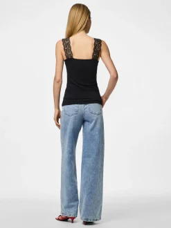 Pieces naisten toppi PCBARBERA LACE TOP JRS NOOS, musta