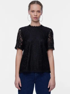 Pieces naisten toppi, PCOLLINE SS LACE TOP WVN Black