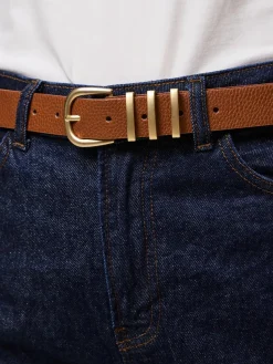 Pieces naisten vyö, PCLEA JEANS BELT Cognac W. Gold Buckl