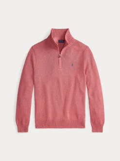 Polo Ralph Lauren miesten neulepaita Cotton Hlaf Zip Pullover, pinkki