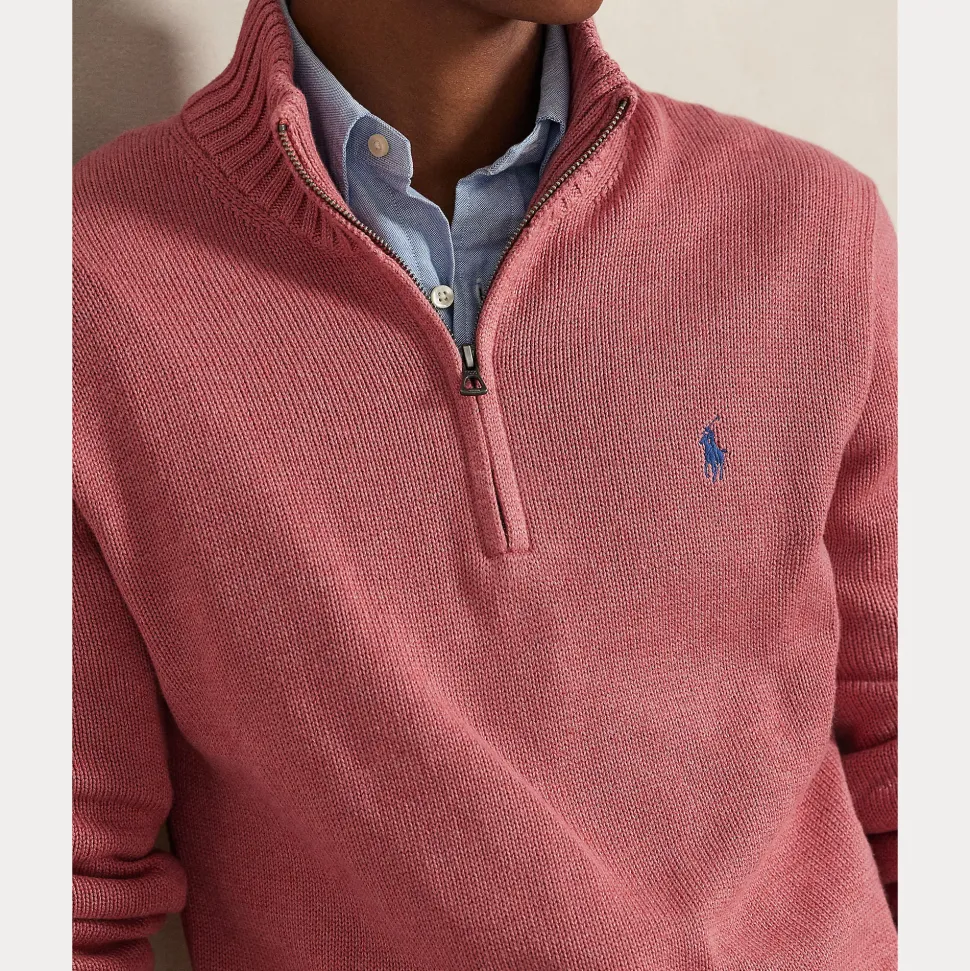 Polo Ralph Lauren miesten neulepaita Cotton Hlaf Zip Pullover, pinkki
