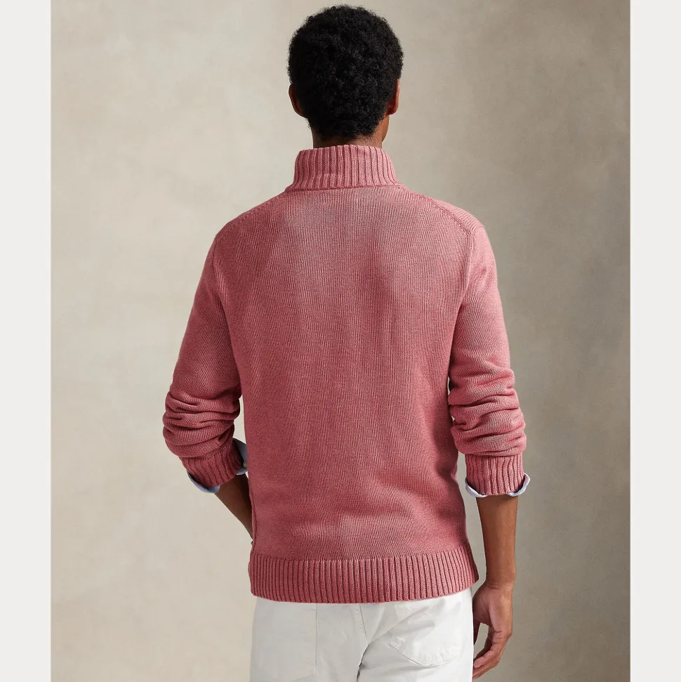 Polo Ralph Lauren miesten neulepaita Cotton Hlaf Zip Pullover, pinkki