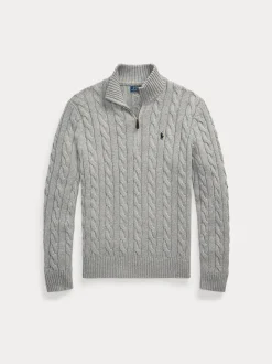 Polo Ralph Lauren miesten neulepusero Cotton Cable LS Driver Half Zip Pullover, harmaa