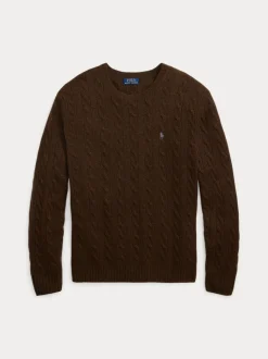 Polo Ralph Lauren miesten neulepusero LSCABLECNPP LONG SLEEVE PULLOVER, tummanruskea