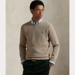 Polo Ralph Lauren miesten neulepusero EMBROIDERED LOGO KNITTED JUMPER, harmaanruskea