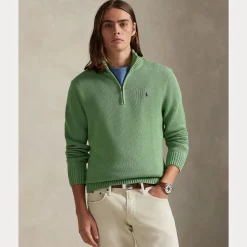 Polo Ralph Lauren miesten neulepaita Cotton Hlaf Zip Pullover, vaaleanvihreä