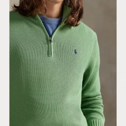 Polo Ralph Lauren miesten neulepaita Cotton Hlaf Zip Pullover, vaaleanvihreä