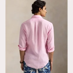 Polo Ralph Lauren miesten kauluspaita, POLO LINEN SHIRT LS CUSTOM FIT Pinkki
