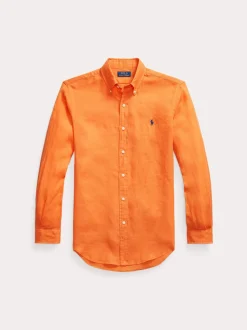 Polo Ralph Lauren miesten kauluspaita, POLO LINEN SHIRT LS CUSTOM FIT Oranssi