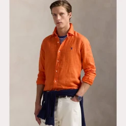 Polo Ralph Lauren miesten kauluspaita, POLO LINEN SHIRT LS CUSTOM FIT Oranssi