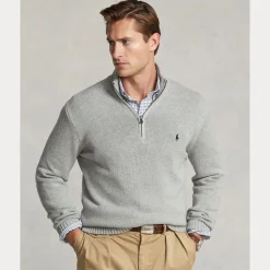 Polo Ralph Lauren miesten neulepaita Cotton Hlaf Zip Pullover, vaaleanharmaa