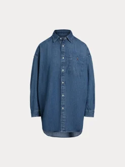 Polo Ralph Lauren naisten farkkupaita, SMCK ST-LONG SLEEVE-BUTTON FRONT SHIRT Indigo