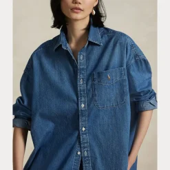 Polo Ralph Lauren naisten farkkupaita, SMCK ST-LONG SLEEVE-BUTTON FRONT SHIRT Indigo