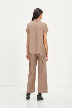 Samsoe and Samsoe, Naisten Lyhythihainen Kauluspaita, Majan Ss Shirt 9942 Beige