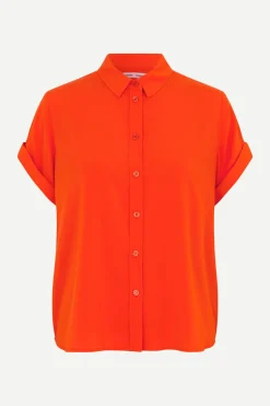 Samsoe and Samsoe, Naisten Lyhythihainen Kauluspaita, Majan Ss Shirt 9942 Oranssi