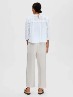 Selected Femme housut, SLFDESIREE MW PANT Luonnonvalkoinen