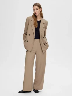 Selected Femme housut, SLFTINNI-RELAXED MW WIDE PANT Vaalea Beige