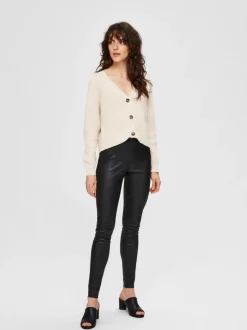 Selected Femme Nahkahousut, Sylvia Mw Stretch Leather. Musta