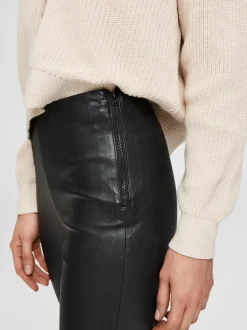 Selected Femme Nahkahousut, Sylvia Mw Stretch Leather. Musta