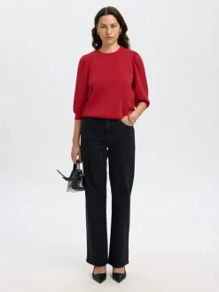 Selected Femme naisten collegepaita SLFTENNY 3/4 SWEAT TOP NOOS, Equestrian Red