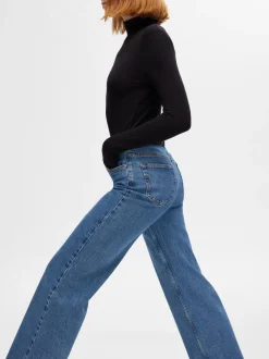 Selected Femme naisten farkut, SLFALICE HW WIDE LONG WING BLU JEANS Indigo