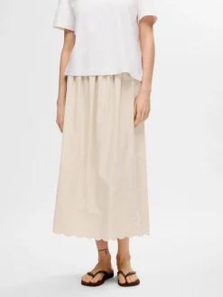 Selected Femme naisten hame, SLFMELLI HW ANKLE SKIRT Hiekka