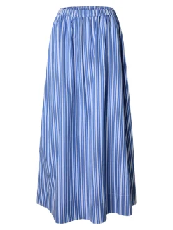 Selected Femme naisten hame, SLFFIA HW STRIPED ANKLE SLIT SKIRT Raidallinen Sininen