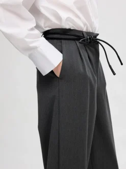 Selected Femme Naisten Housut, SLFPIYA HW BARREL PANT Grafiitti