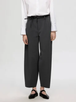 Selected Femme Naisten Housut, SLFPIYA HW BARREL PANT Grafiitti