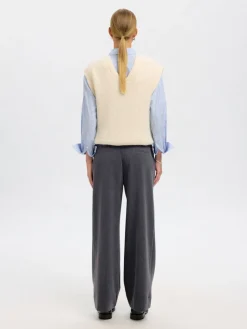 Selected Femme naisten housut SLFPATRICIA MW WIDE PANT B, Medium Grey Melange