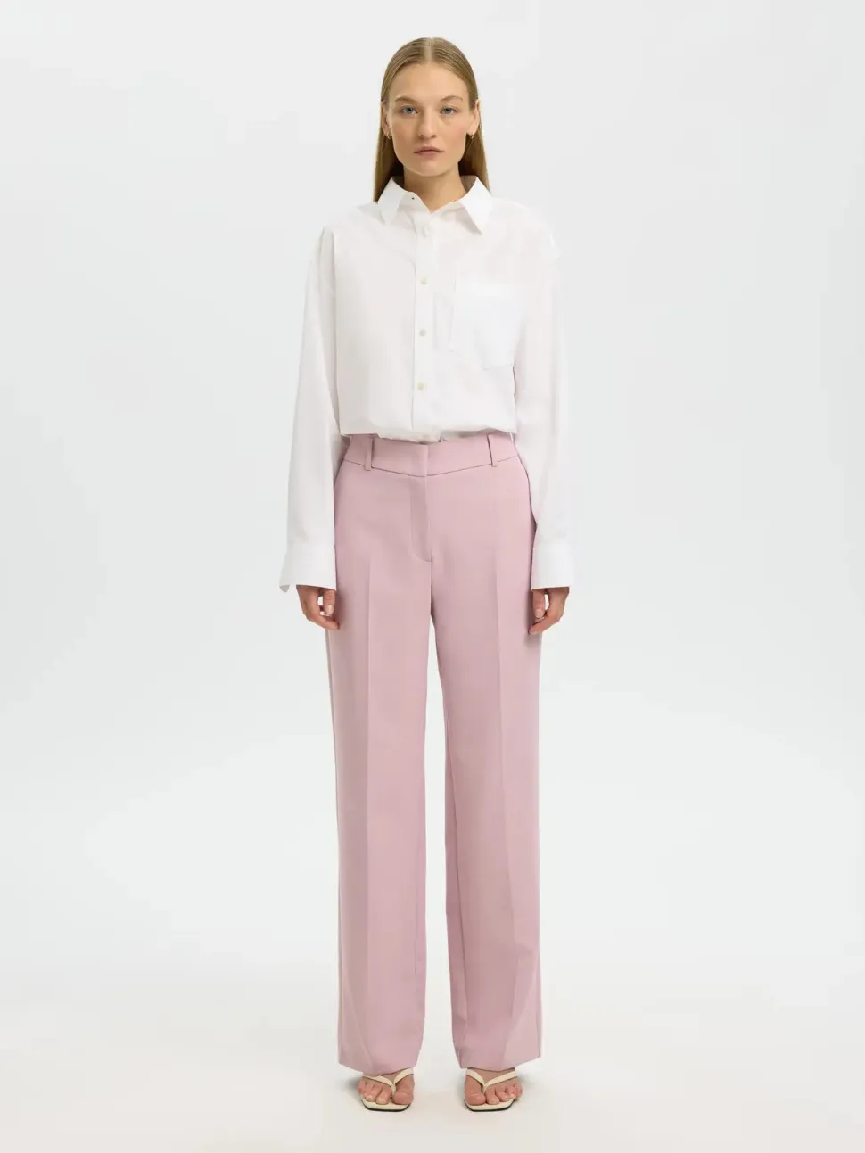 Selected Femme naisten housut AD-SLFRITA MW Wide Pant Mel, vaaleanpunainen