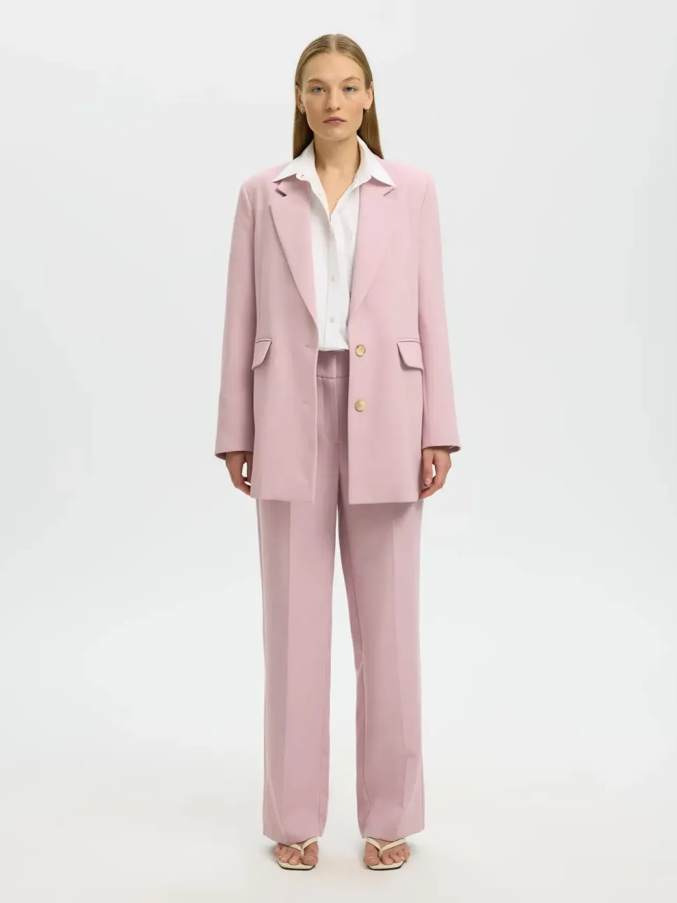 Selected Femme naisten housut AD-SLFRITA MW Wide Pant Mel, vaaleanpunainen