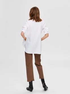 Selected Femme Naisten Kauluspaita, SLFOri LS Side Zip Shirt Valkoinen