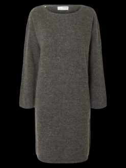 Selected Femme naisten mekko, SLFLULU LS KNIT NEW O-NECK DRESS Medium Grey Melange