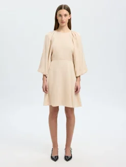 Selected Femme naisten mekko, SLFLAURINA 3/4 SHORT OPEN BACK DRESS Luonnonvalkoinen