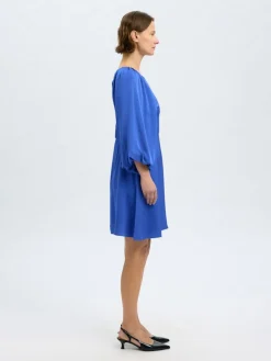 Selected Femme naisten mekko, SLFLAURINA 3/4 SHORT OPEN BACK DRESS Sininen