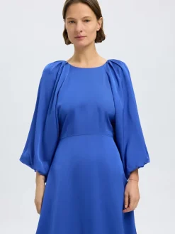 Selected Femme naisten mekko, SLFLAURINA 3/4 SHORT OPEN BACK DRESS Sininen