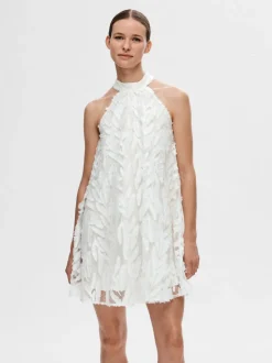 Selected Femme Naisten Mekko, SLFFLORITA SL HALTERNECK SHORT DRESS Luonnonvalkoinen