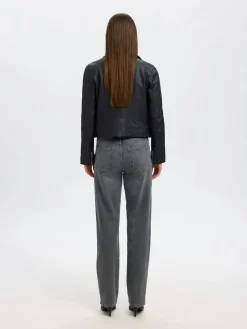 Selected Femme Naisten Nahkatakki, Katie Leather Jacket Black