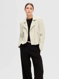 Selected Femme Naisten Nahkatakki, Katie Leather Jacket Luonnonvalkoinen