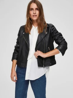 Selected Femme Naisten Nahkatakki, Katie Leather Jacket Musta
