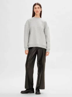 Selected Femme naisten nahkahousut, SLFFIANNA HW WIDE LEATHER PANT Musta