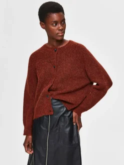 Selected Femme, Naisten Neuletakki, Lulu LS Knit Short Cardigan Poltettu Oranssi