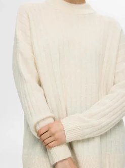 Selected Femme naisten neule, SLFMALINE LS KNIT HIGH NECK Luonnonvalkoinen