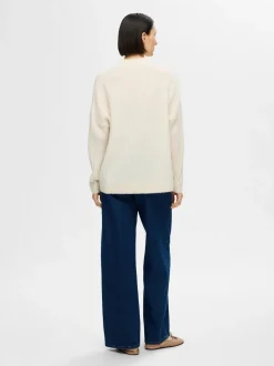 Selected Femme naisten neule, SLFMALINE LS KNIT HIGH NECK Luonnonvalkoinen