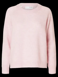 Selected Femme Naisten Neulepaita, Lulu LS Knit O-Neck, Bleached Mauve Melan