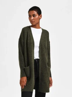 Selected Femme Naisten Neuletakki Lulu New Knit Long Cardigan Armeijanvihreä