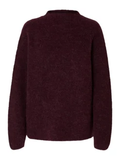 Selected Femme naisten neulepusero, SLFSIA RAS LS KNIT T-NECK Viininpunainen