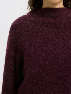 Selected Femme naisten neulepusero, SLFSIA RAS LS KNIT T-NECK Viininpunainen