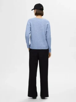 Selected Femme Naisten Neule, SLFLULU NEW LS KNIT V-NECK B NOOS Vaaleansininen